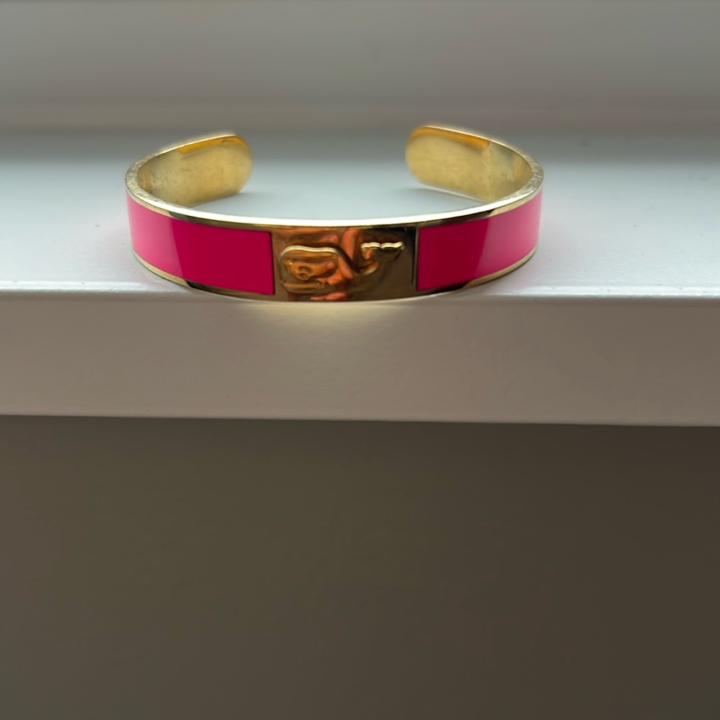 Vineyard Vines Pink Enamel Signature Whale Bracelet Cuff